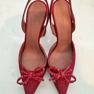 Amina Muaddi Women's Red Crystal Slingback Pumps Size: 7